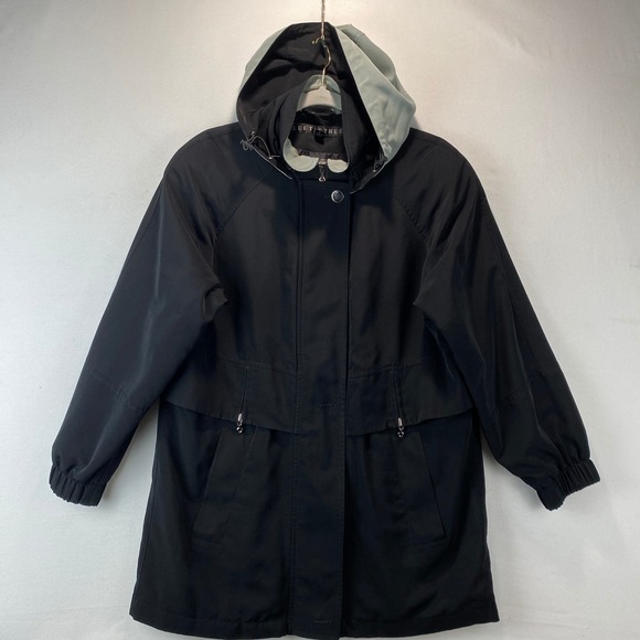 fleet street Jackets & Blazers - Fleet Street Hooded Rain Jacket Parka Women Size S Black Lightweight Zip Snap
